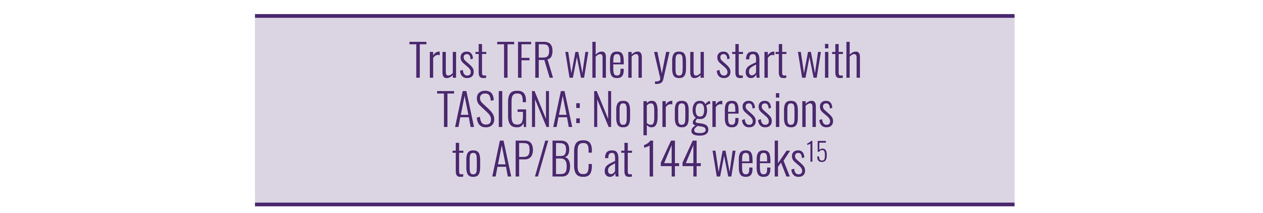 Trust TFR when you start with TASIGNA: No progressions to AP/BC at 144 weeks.