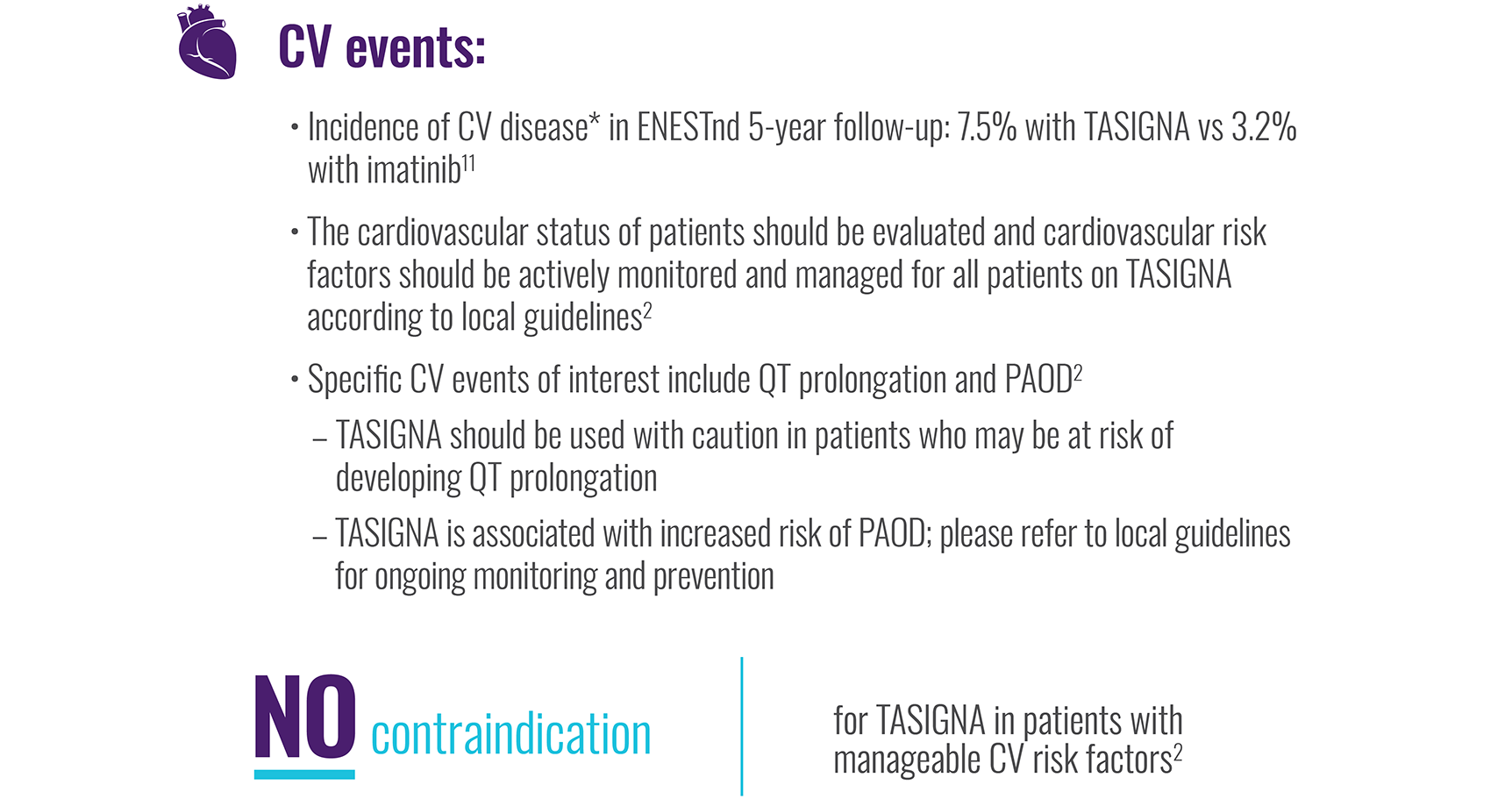 An image illustrating incidence of CV events with TASIGNA vs imatinib.
